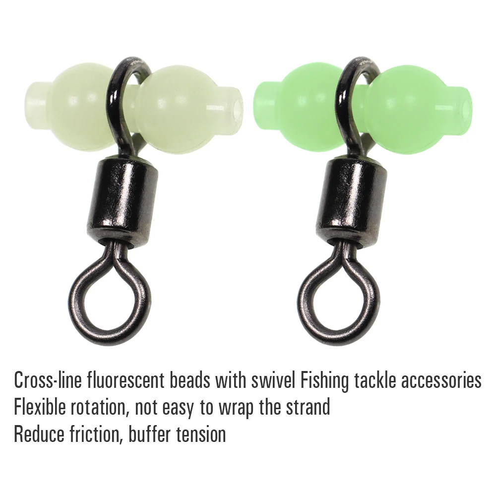 ICERIO 20pcs Luminous Fishing Swivel Connector Rolling Barrel 3 Way  Fluorescent Beads Fishhook Lure Line Connector Tackle