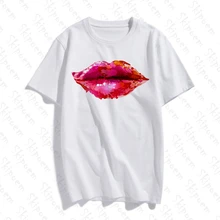Caja de maquillaje de moda lápiz labial Sexy labios rojos camiseta de las mujeres Vintage Tumblr algodón ropa de manga corta talla grande ropa de calle kawaii