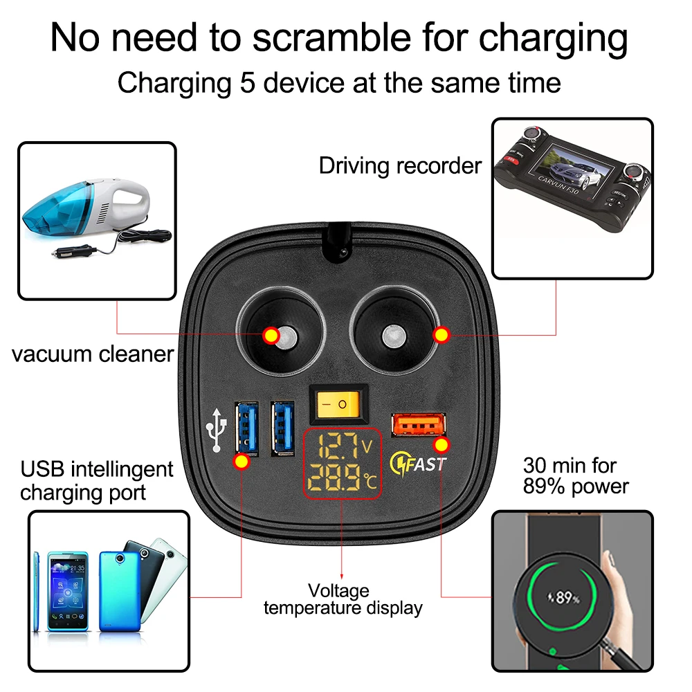 3 USB подстаканник автомобильный прикуриватель автомобильное зарядное устройство адаптер гнездо 12 В вольтметр USB Кнопка дисплей Температура быстрое зарядное устройство