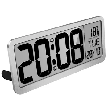 

LCD Music Wall Desktop Clock Large Size Digital Display Adjustable Volume 2 Alarm Settings Low Battery Reminder For Home Office