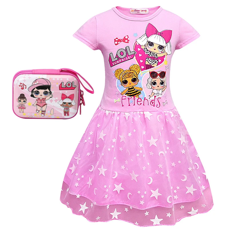 

Toddler Girl Dress Kids Children Lol Hoodie Dress Summer Short Sleeve Cartoon Print Clothes Princess Dresses Baby Girls Clothing
