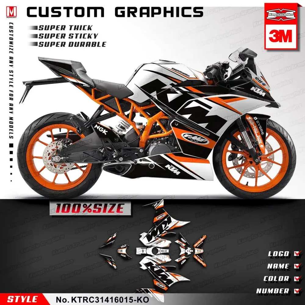 KUNGFU графика наклейки для мотоциклов комплект клейкие черные для KTM RC 125 200 RC125 RC200 Venom стиль - Цвет: KTRC31416015-KO