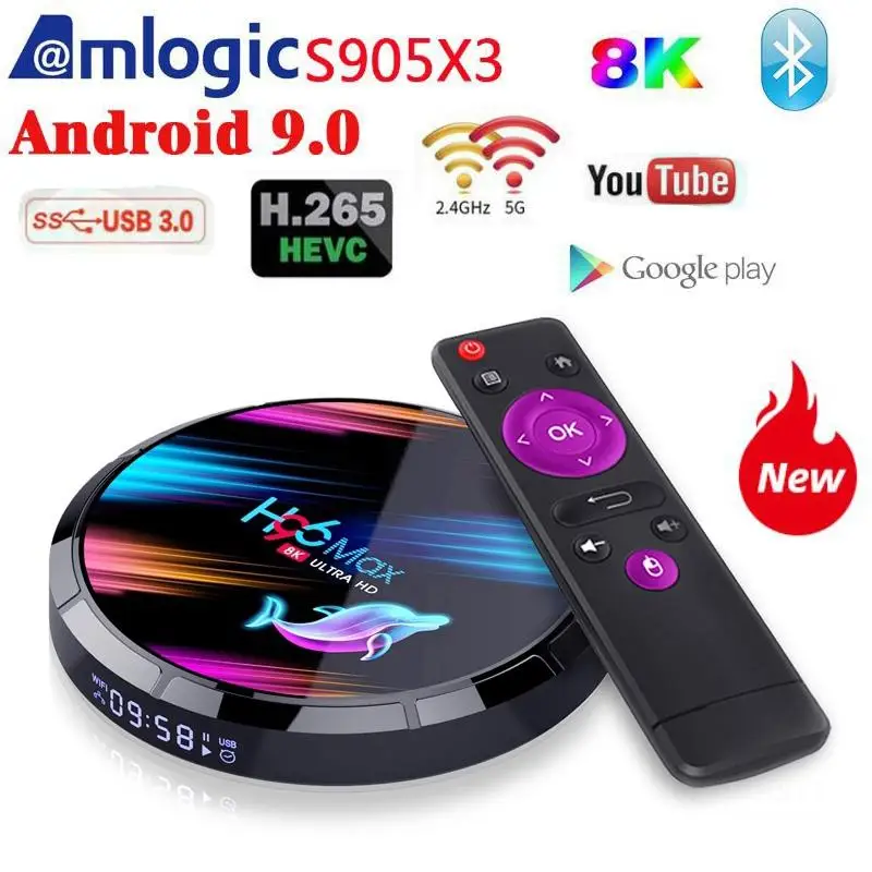 

H96 Max X3 S905X3 Android 9.0 TV Box 4GB DDR3 32GB Smart Set top box 2.4G 5G WiFi Bluetooth 8K Media Player Netflix Youtube Lan