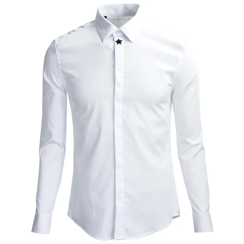 Модная дизайнерская рубашка с металлическими звездами для мужчин, Chemise Homme,, роскошные брендовые белые мужские рубашки, деловая Свадебная рубашка-смокинг для мужчин
