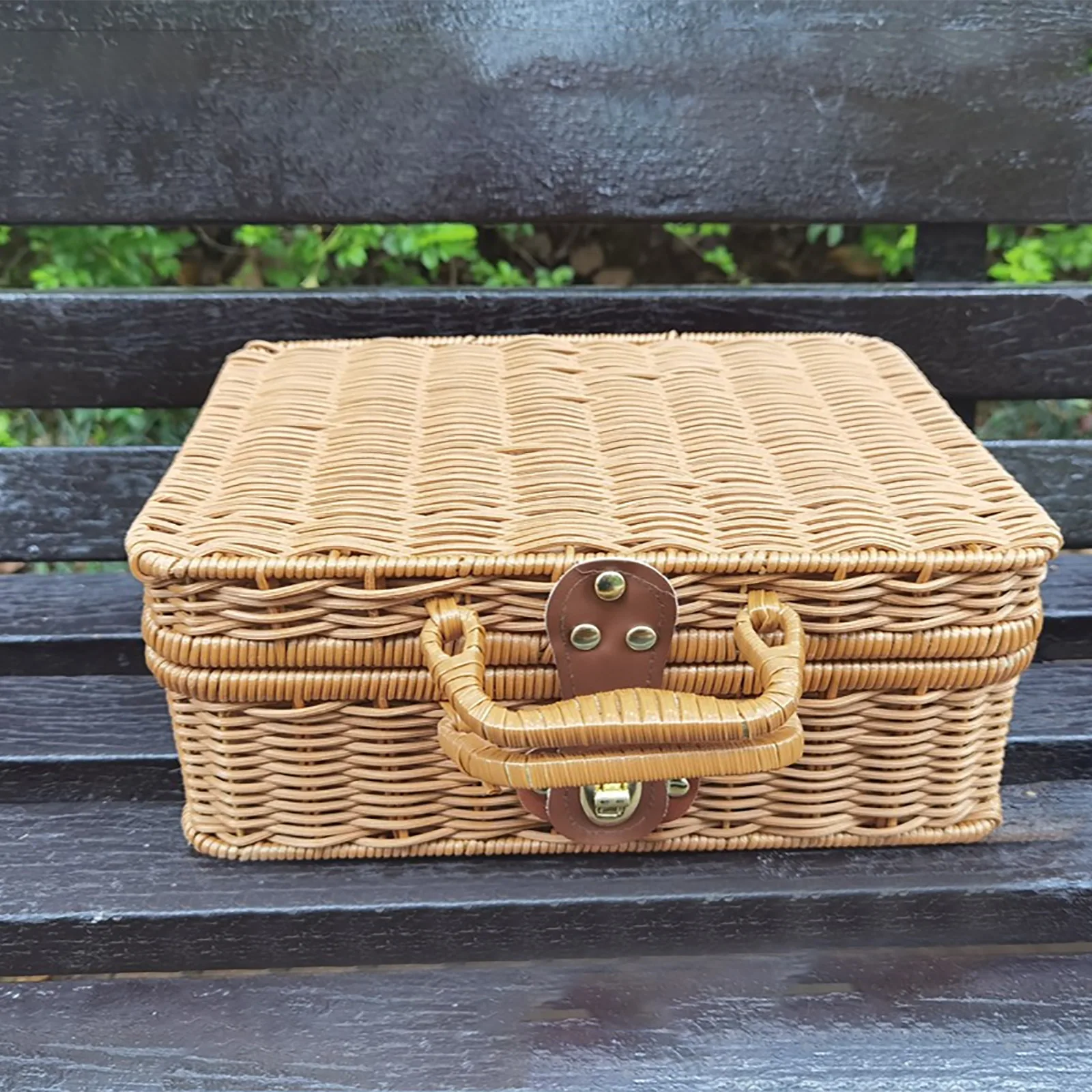 Vintage Handmade Rattan Woven Storage Case Portable Makeup Travel Picnic Luggage Basket Holder Suitcase Sundries Organizer Box 4