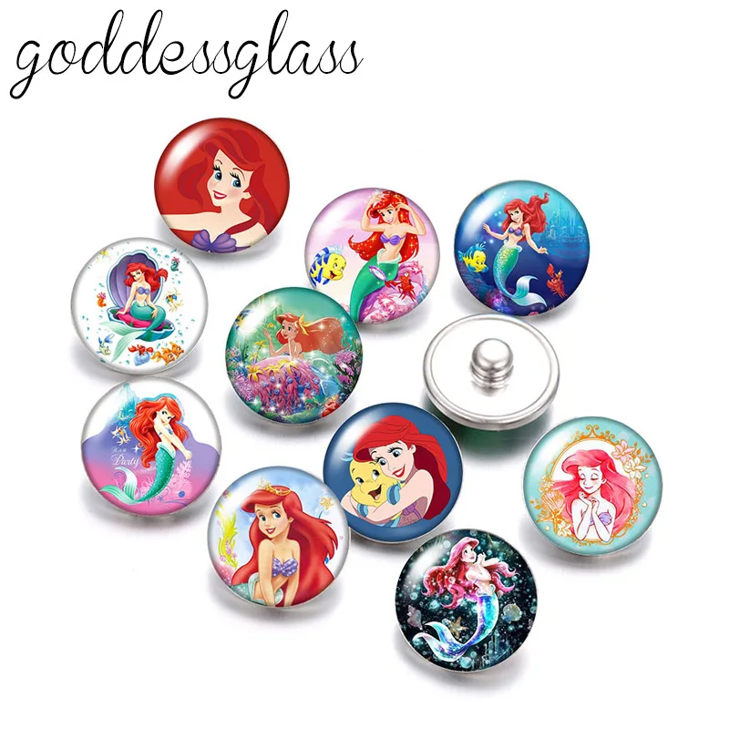 Disney The Little Mermaid Princess Ariel 10Pcs Round Photo Glass 18Mm Bottoni Automatici Per 18Mm Snap Bracciali Gioielli All'Ingrosso