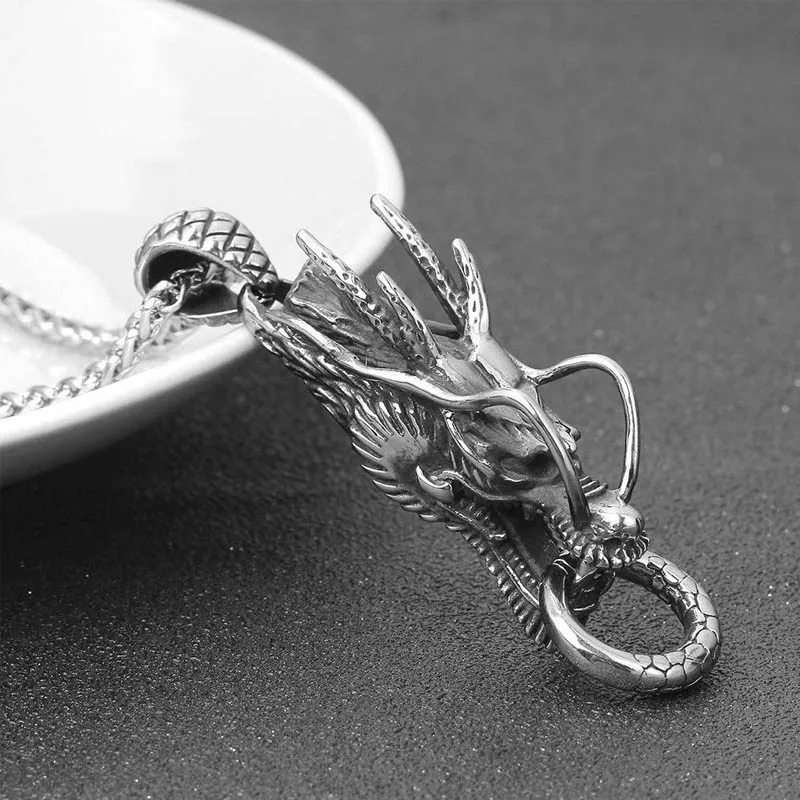 361L Titanium Steel Dragon head Pendant Imitation Thai Silver Style Old Item Stainless Steel Dragon head Necklace Bracelet