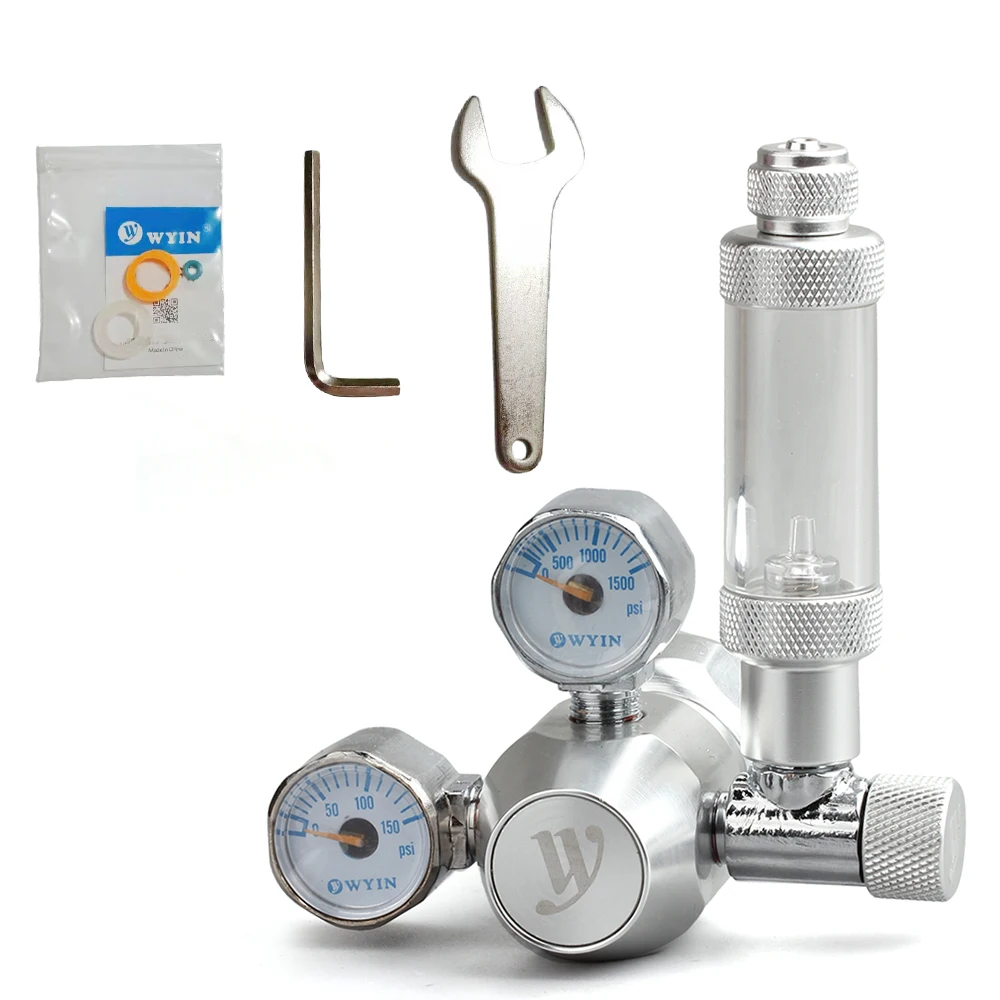 Aquarium CO2 Regulator Double Pressure Gauge with CO2 Bubble Counter Check Valve for CO2 Generator System Kit Aquarium Accessory