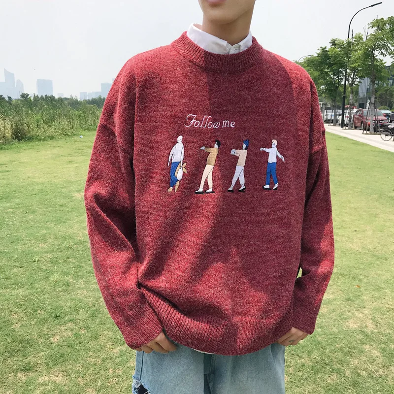 

Sweater Men Winter Loose-Fit 2019 New Style Crew Neck Students Sweater Korean-style Cool Cotton Knitwear Teenager Coat