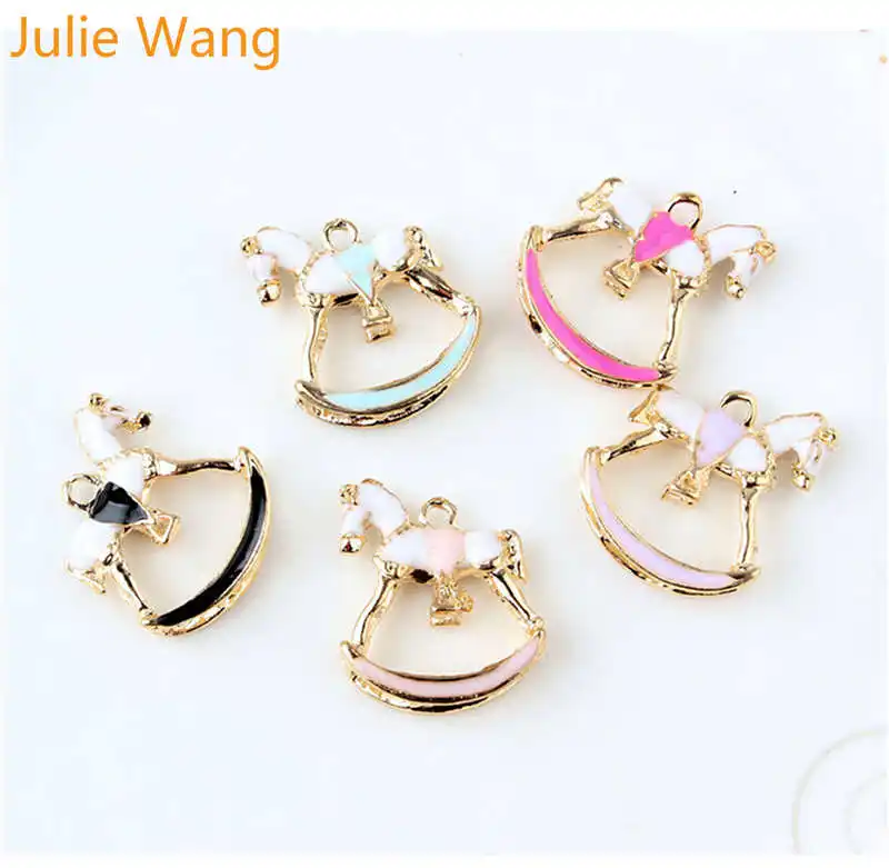 Julie Wang 5 шт. эмалированные Троянские Подвески в виде лошадок из сплава золотистого цвета кулон ожерелье браслет ювелирные изделия изготовление аксессуаров
