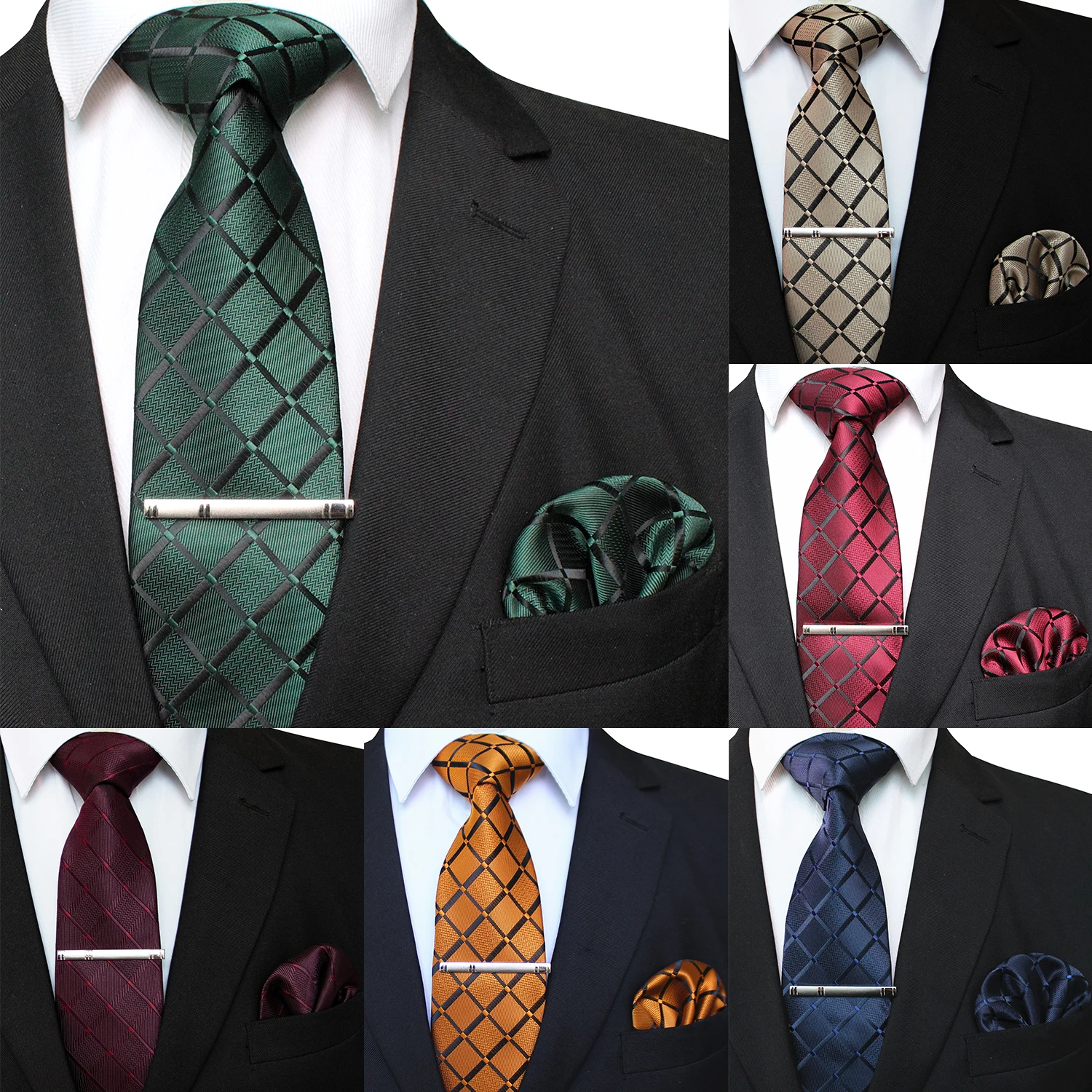 Neck tie Tie clip Pocket square Mini handkerchief 41 Style men tie necktie pocket square party wedding fashion striped plaid 8cm silk woven business handkerchief tie clip set