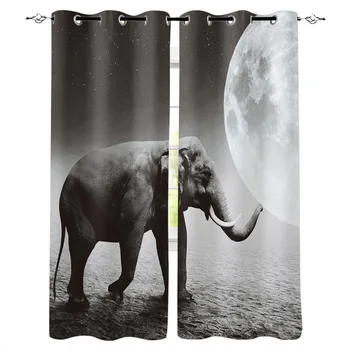 

Animal Elephant Moon Starry Window Curtains Living Room Curtain Home Decor