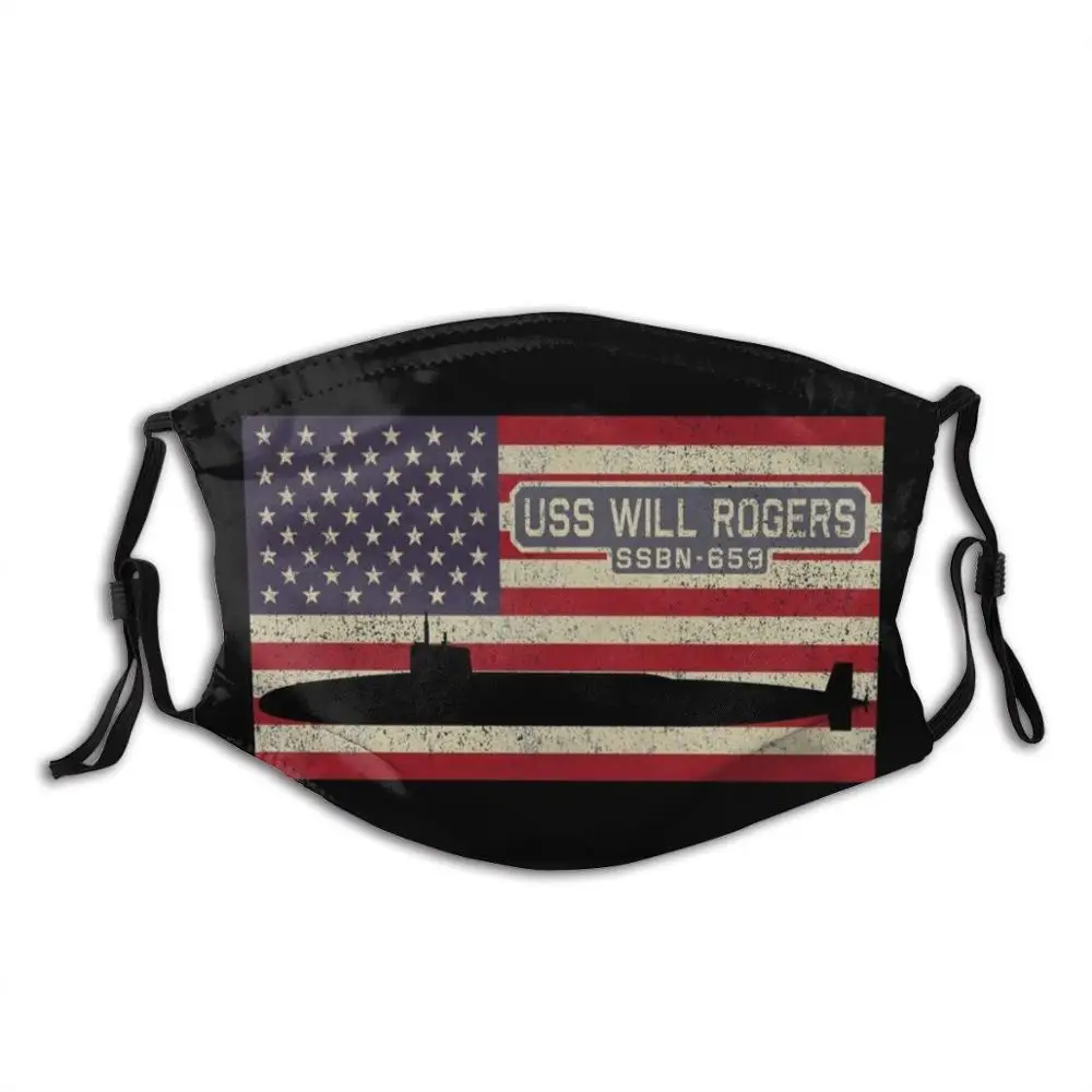 

Uss Will Rogers Ssbn - 659 Benjamin Franklin - Class Ballistic Missile Submarine Vintage American Flag Gift Face Mask With