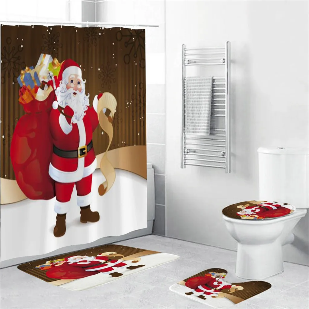 4 шт Рождественская занавеска для душа Ванная комната противоскользящие Ковровые Коврики для туалета Набор ковриков - Цвет: 4E