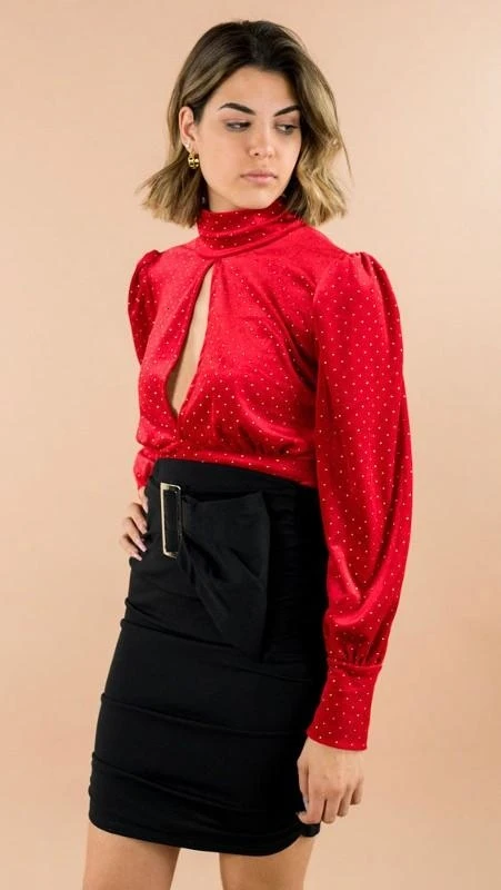 Топ GREYMODA MUJER, укороченный, бархатный, в горошек, ABERTURA PECHO