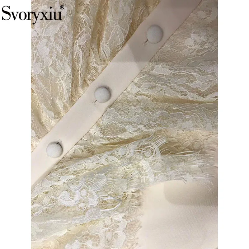 Svoryxiu Autumn Winter Runway Elegant Short Dress Women's Fashion Lantern Sleeve Lace Ruffles Solid Dresses Vestdios