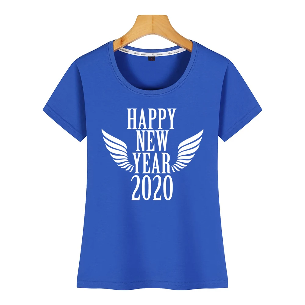 Женские топы, футболка с надписью happy new year flowy Kawaii, Хлопковая женская футболка
