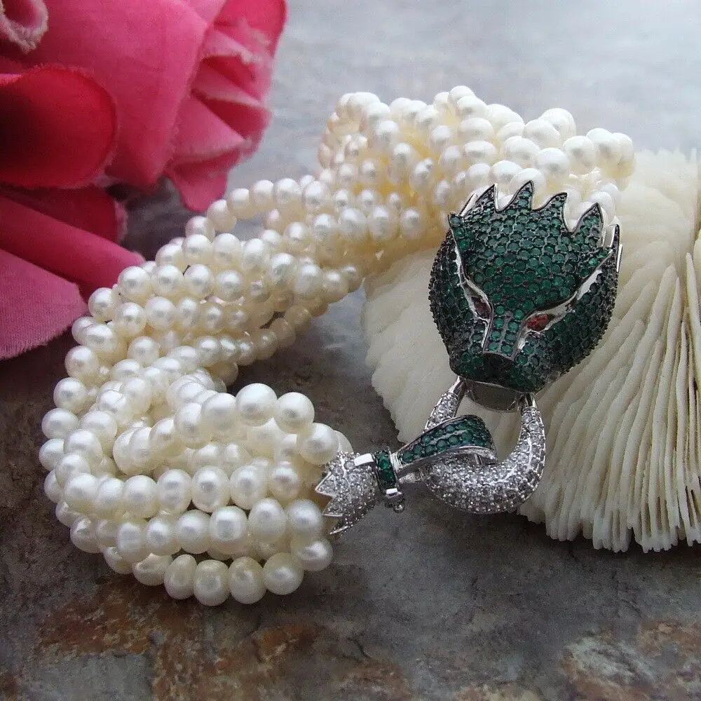 

S110608 8" 10 Strands White Pearl Bracelet Dragon Clasp