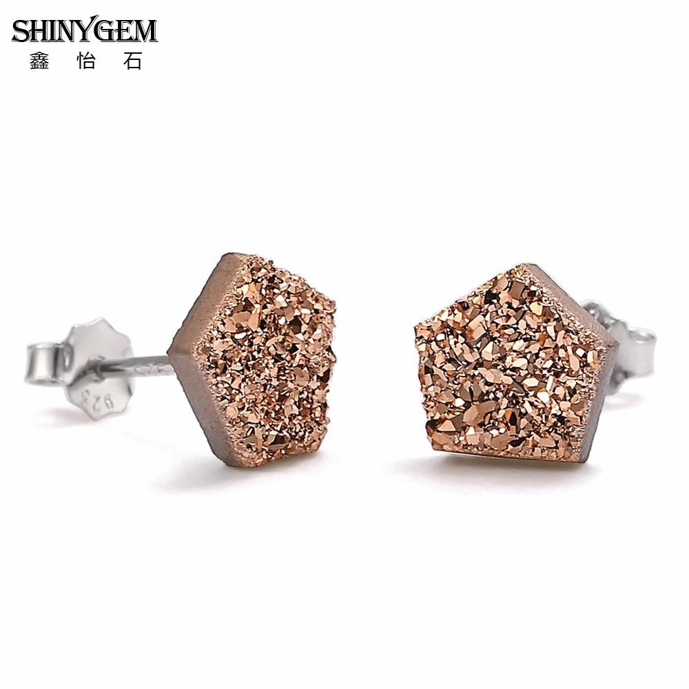 Серьги гвоздики ShinyGem 07 09 мм Необычные Маленькие натуральные блестящие