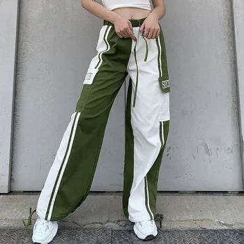 

NCLAGEN Street Fashion Contrast Color Loose Casual Cargo Pants High Waist Drawstring Hip Hop Trousers Mujer Sudadera Pantalons