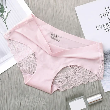 

New Women Sexy Panties Ice Silk Seamless Briefs Lace Briefs Lingerie Comfortable Low Waist Underpants Female Intimates XXL