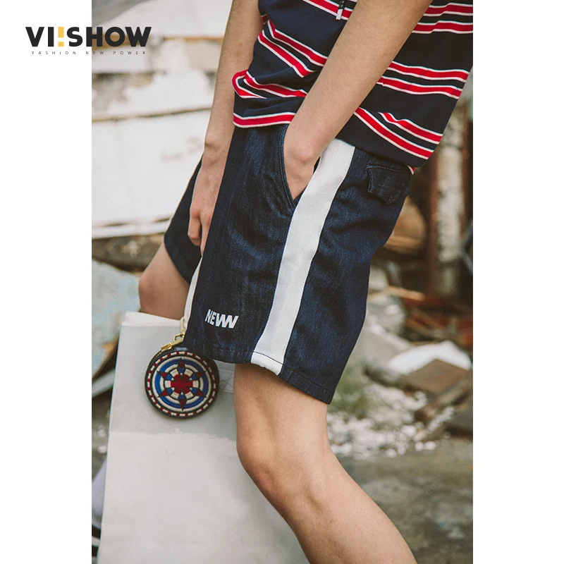 VIISHOW летние новые повседневные джинсовые шорты мужские джинсы Чистый хлопок Сращенные рваные брендовая одежда до колен мужские ND1439182