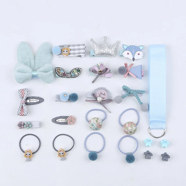 18/24 Pcs/Set Children Hair Clip Set Baby Head flower Fabric Bow Barrettes Hair clips Girl Elastic hair Headband Headdress Gift 24pcs--E