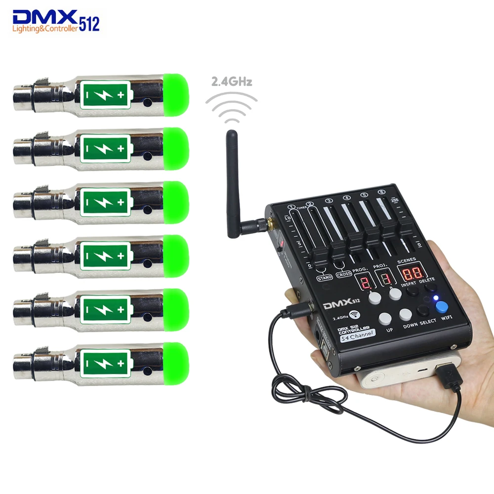 2020 Nuovo 54Ch 2.4G Wireless Dmx 512 Controller Console Dj Ricevitore Wireless A Batteria Incorporato Per Luci Dmx Per L'Intrattenimento Domestico