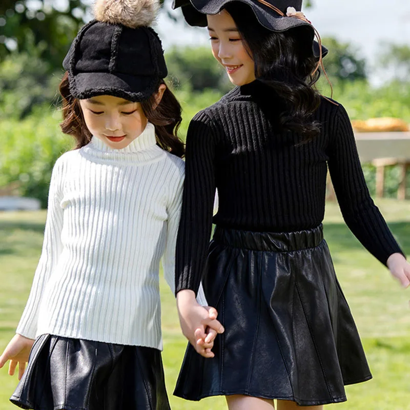 Solid Cotton Knitting Sweaters Teenage Girls Long Sleeve Turtleneck