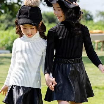 

Solid Cotton Knitting Sweaters Teenage Girls Long Sleeve Turtleneck Pullovers Clothing New 2019 Autumn Knit Tops Little Big Girl