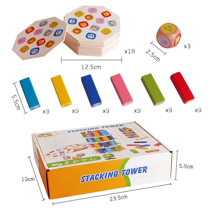 Wooden Rainbow Blocks Stack Children Toys Stacking Tower Dice Colors Matching Board Game Sensory Game Montessori Educational Toy 6