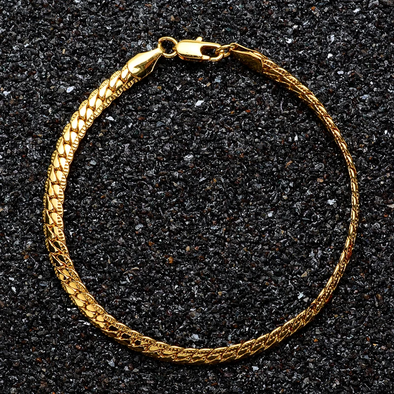 Мужской кубинский браслет-цепочка Pulseira, винтажный панк плоский золотой браслет со змеиной костью, женский мужской хип-хоп браслет, браслет на запястье, ювелирное изделие