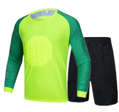 Green shirt shorts Детские, взрослые, длинные, Вратарские, футбольные Джерси, набор, губка, защита, вратарь, Футбольная форма, детские, мужские, Вратарские рубашки, штаны, шорты - Цвет: Green shirt shorts