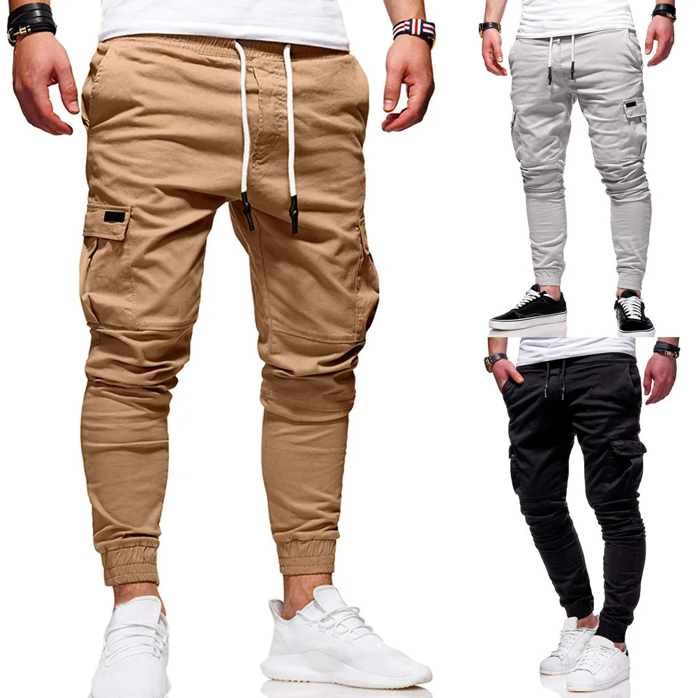 

2018 Autumn And Winter New Style Men Dimensional Patch Pocket with Drawstring Elastic Sports Baggy Pants Long Casual Pants K89