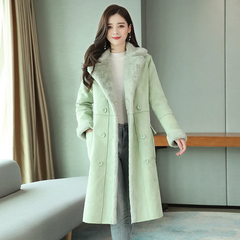 

2019 Winter New Style Korean-style Loose-Fit Fur Mid-length Lambs Wool Deerskin Velvet Cotton Coat Women's Fashion