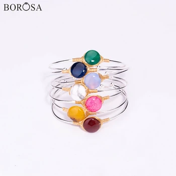 

Muliti-kind Stones Bangles for Women Silver Plated Natural Howlite Agates Bracelets Handmade Wire Wrapped Cuff Bangle WX1693