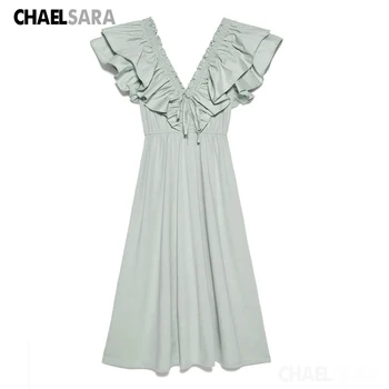 

2020 New Summer Sexy Backless V-Neck Maxi Dress Women Ruffles A-Line Elegant Lady Long Party Dresses