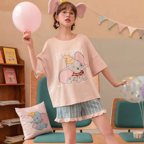 3XL Loose Summer Cotton Pajamas Women's Short Sleeve Shorts Lion King Simba Leopard Print Cute Anime Home Suit Pajama Sets Women 5209