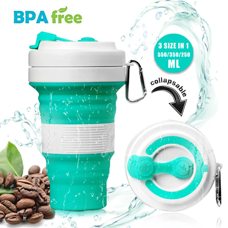 

550ml collapsible coffee silicone cup with Lid folding water tea cup reusable travel Drinkware BPA free eco friendly make health