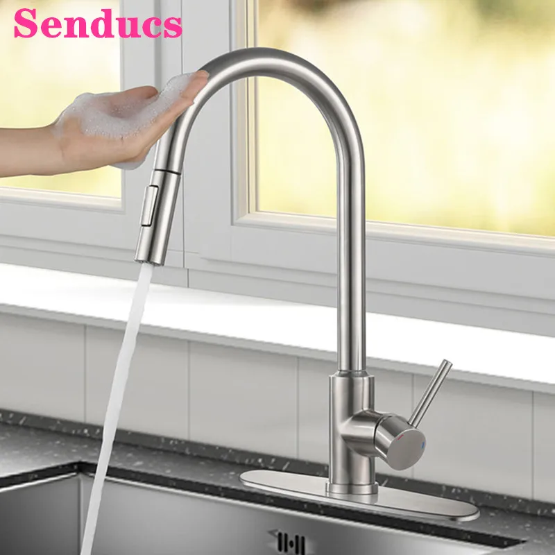 Touch Kitchen Faucet Senducs Smart Touch Kitchen Mixer Tap G1/2 Hot Cold Flexible Hose for Sensor Touch Pull Out Kitchen Faucets