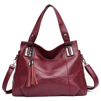 

Hot Sale Fashion Women Leather Handbag High Capacity Diagonal Shoulder Bag Tassel Handbags Lady Shopping Tote Soft Messenger Bag