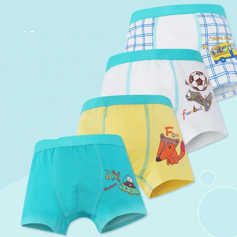 4PCS 1201 Новое поступление, детское нижнее белье для мальчиков милые шорты для малышей, трусы боксеры с рисунком лисы, Трусы в клетку с машинкой для От 2 до 12 лет, 3 предмета - Цвет: 4PCS 1201