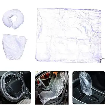 

50 Set/Lot Disposable Seat Gear and Steering Wheel Cover 3 Pcs Set Car Repair Anti-dust Clear White Plastic for Most Cars Protec