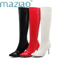 Женские сексуальные фетиш сапоги до колена, танцевальная обувь для ночного клуба, обувь для вечеринок, лакированная кожа, высокий каблук, на молнии, женские сапоги, большие размеры 32-48, MAZIAO
