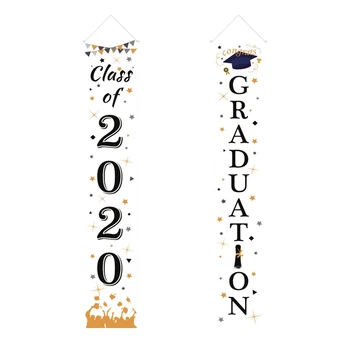 

Graduation Porch Sign - Class of 2020 & Congrats Graduation Hanging Banner Set for Outdoor/Indoor Home Front Door Wall Graduatio