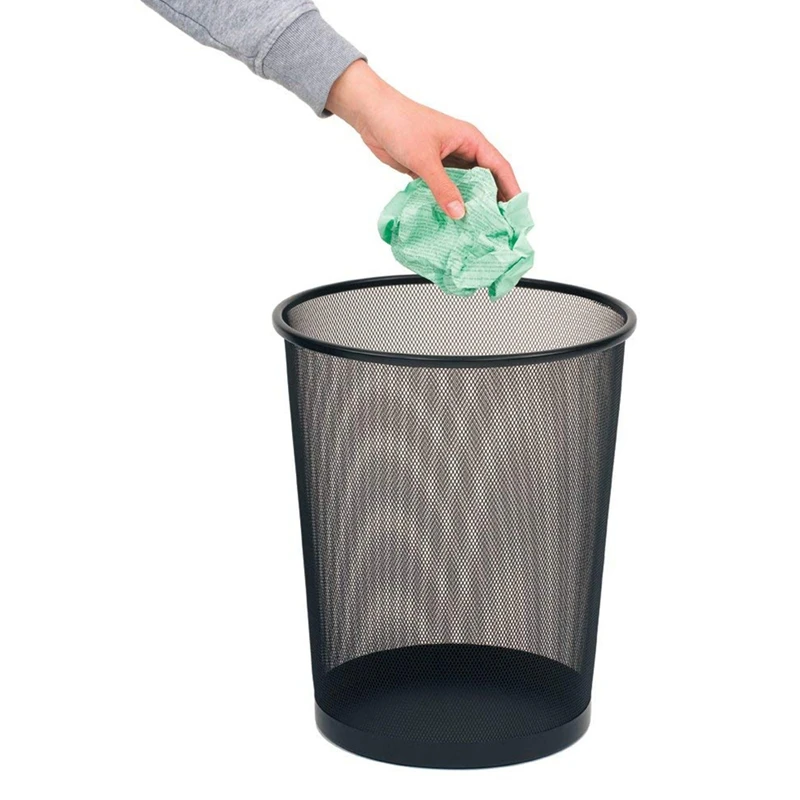 3-Pack Round Mesh Wastebasket Recycling Bin, 6 Gal, 12in Diameter Top x 14in H, Black
