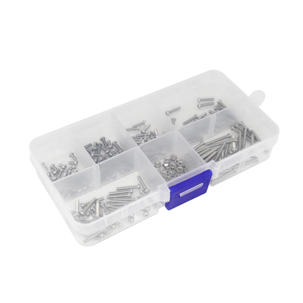 Stainless Steel Screws Screw Bolt Nut Set Hex Nuts Assortment Kit 230PCS M2 Stainless Steel 304 Hex Socket Button Head Cap Screws Bolts Hex Nuts Kit With Box