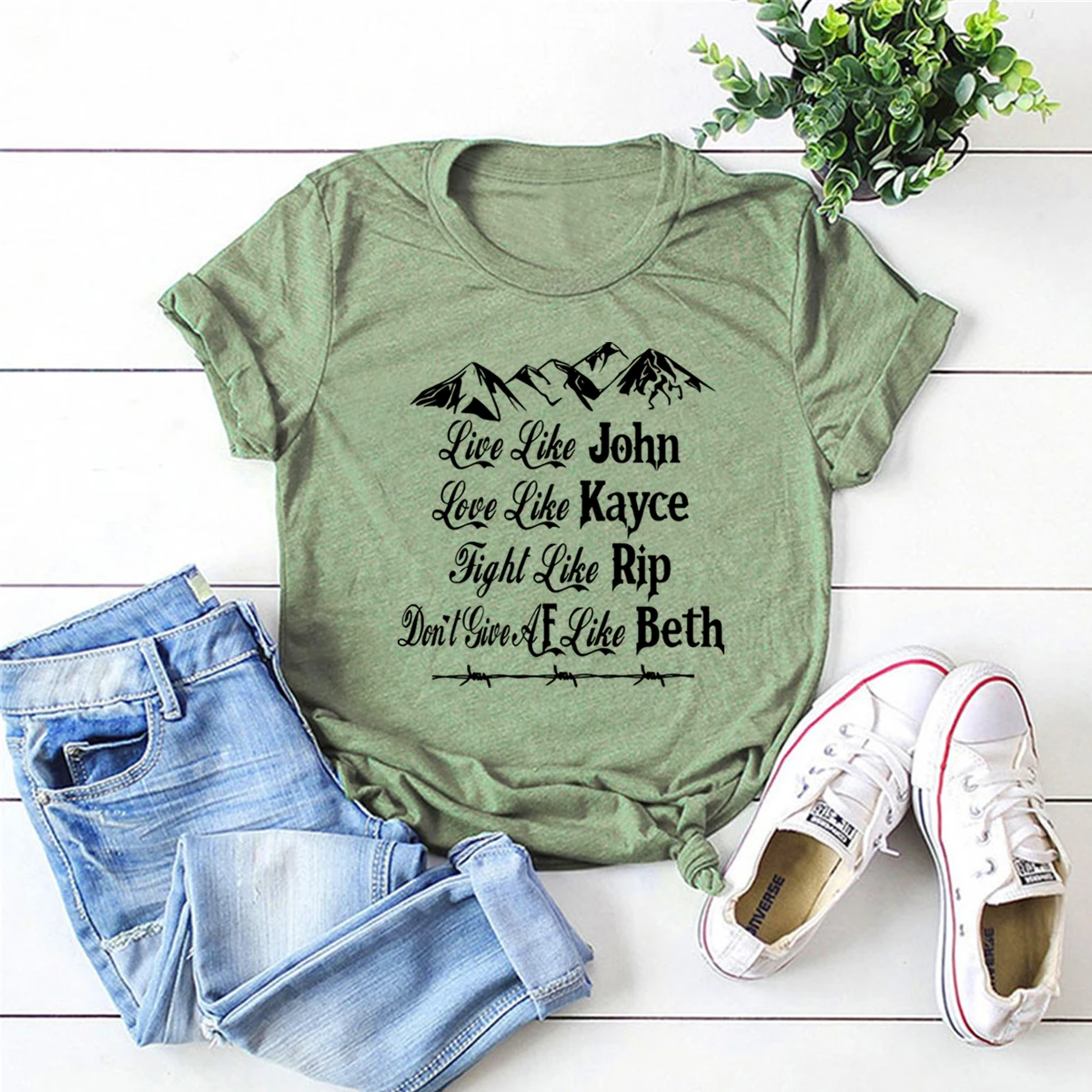 Live Like John Love Like Kayce Fight Like Rip Think Like Beth T-Shirt Funny Yellowstone Dutton Ranch Shirt TV Show Inspired Tops 5