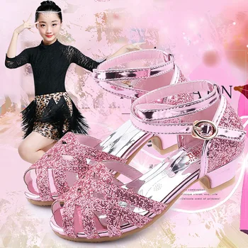 

SKHEK Girls high-heeled shoes springautumn new crystal dance shoes princess show little girls show shoes