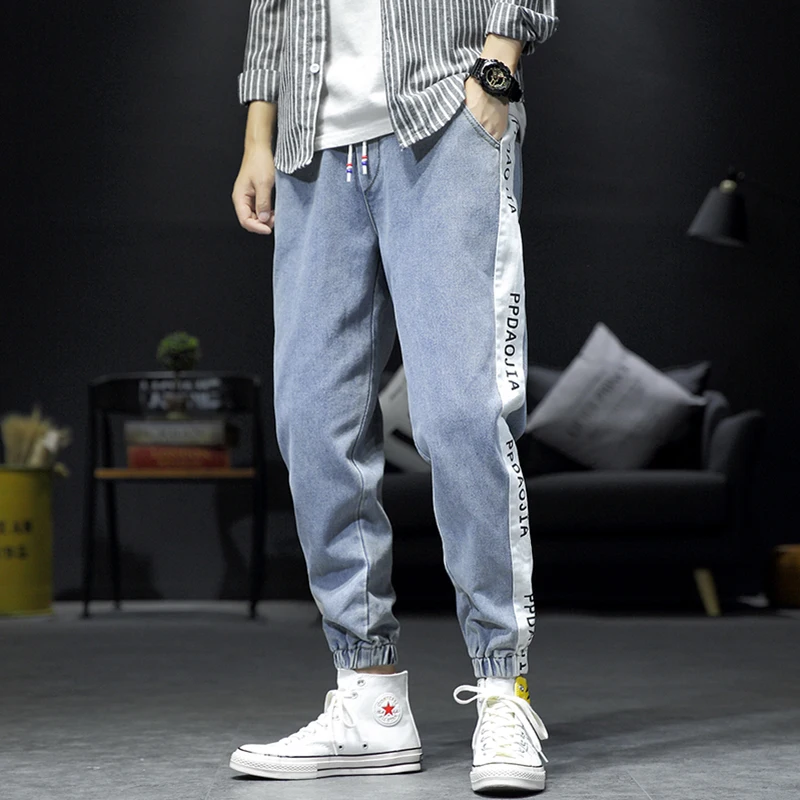 RLJT.JIN Trend direction new Japanese patchwork baggy jeans mens Jogger printed simple casual pants male High street style